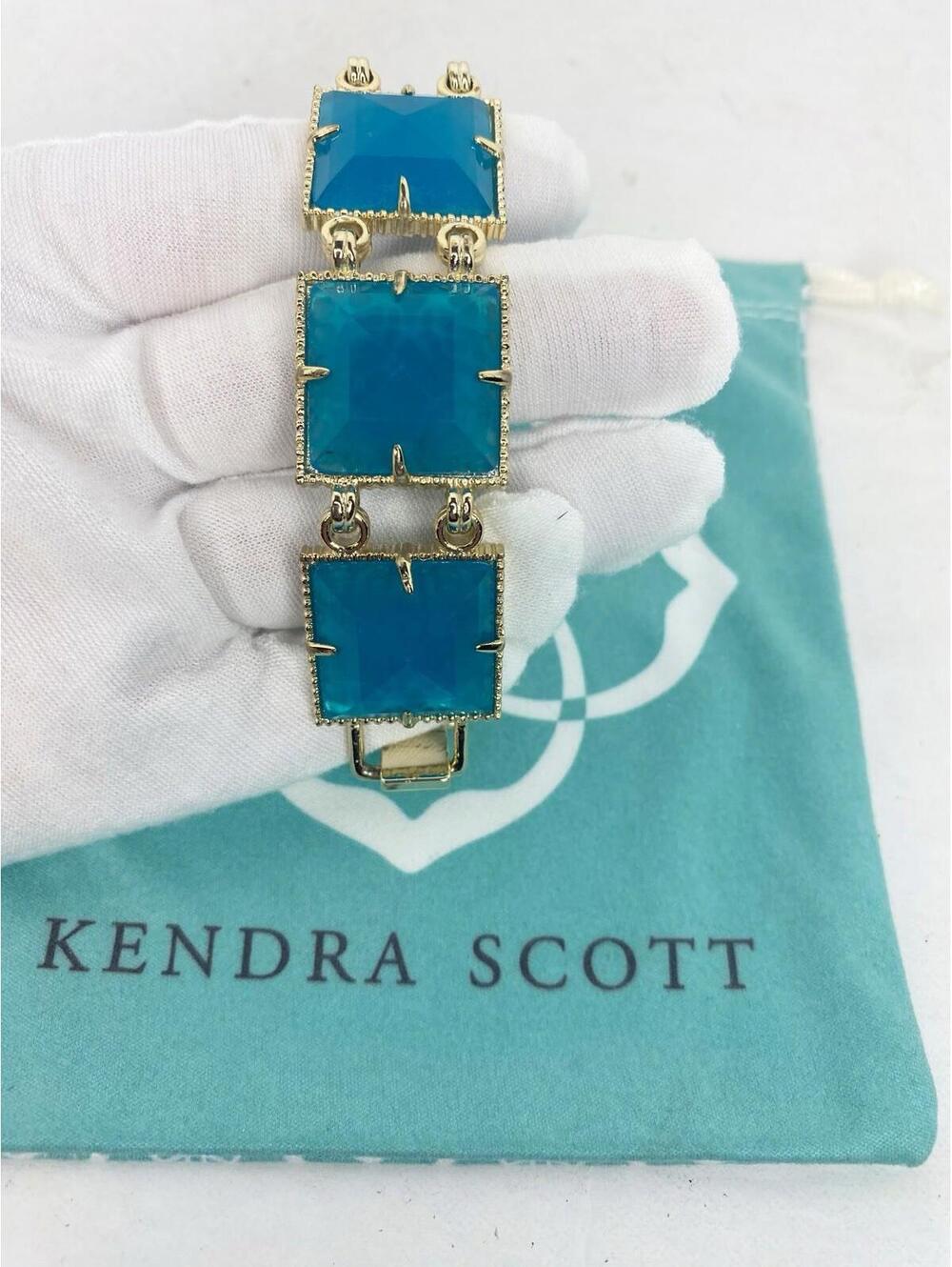 Retired Kendra Scott Savannah Azure Blue Bracelet In Gold Tone